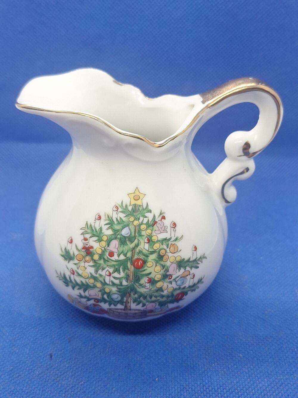 Vintage Christmas Tree Creamer Pitcher Gold Trim Hand Painted Japan